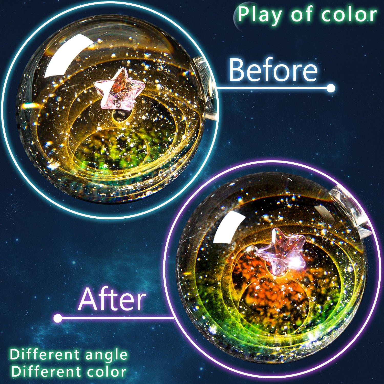 Pavaruni Original Galaxy Glass Pendant Japan Necklace, Universe Glass Accessories, Space Cosmos Galileo Metis(Play of Color)