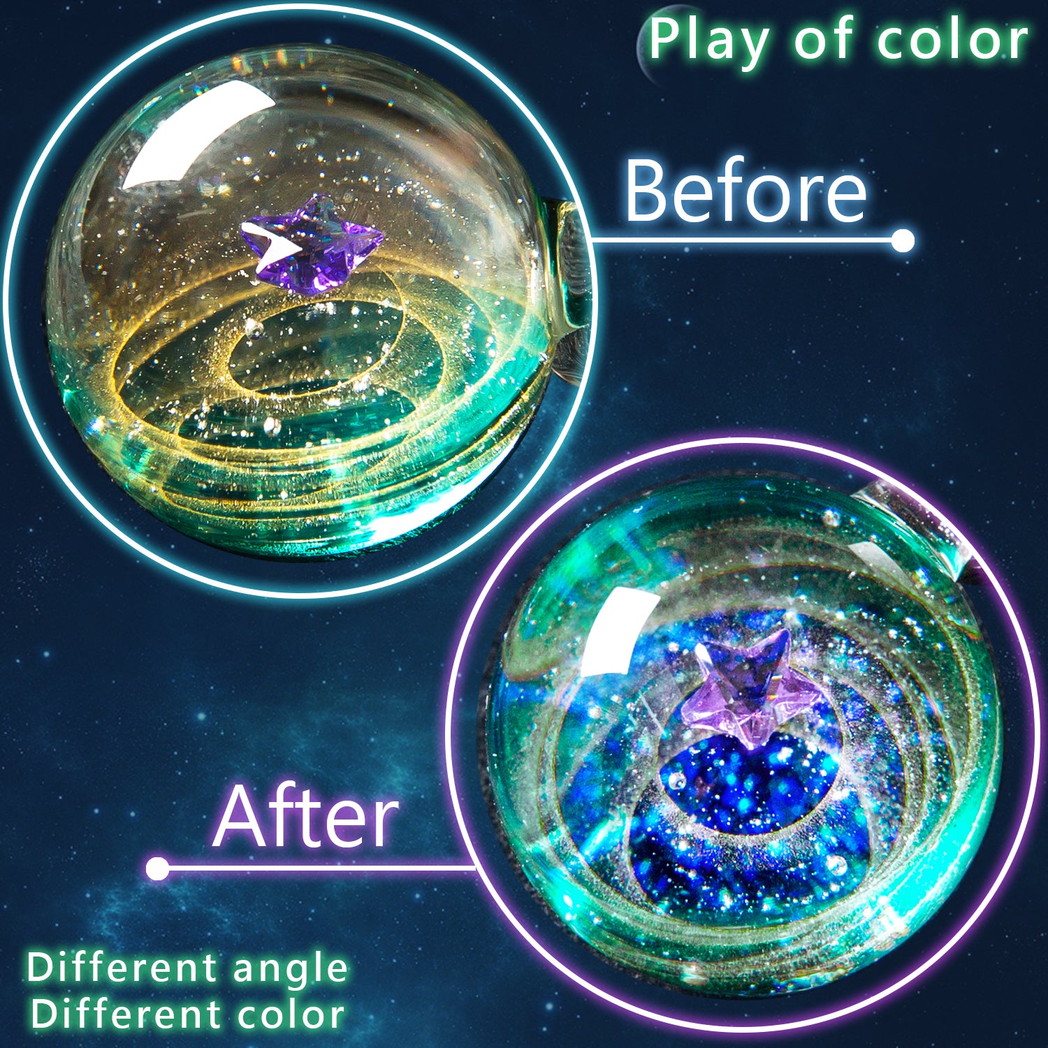 Pavaruni Original Galaxy Glass Pendant Japan Necklace, Universe Glass Accessories, Space Cosmos Galileo Eupheme(Play of Color)