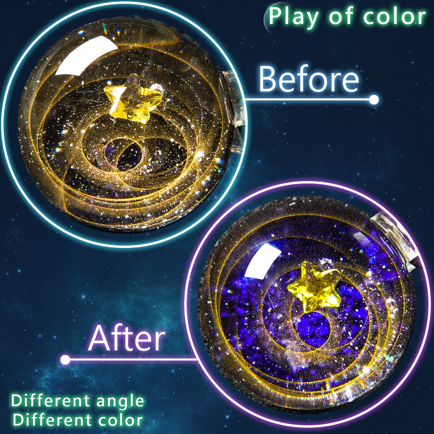 Pavaruni Original Galaxy Glass Pendant Japan Necklace, Universe Glass Accessories, Space Cosmos Galileo Pallas(Play of Color)