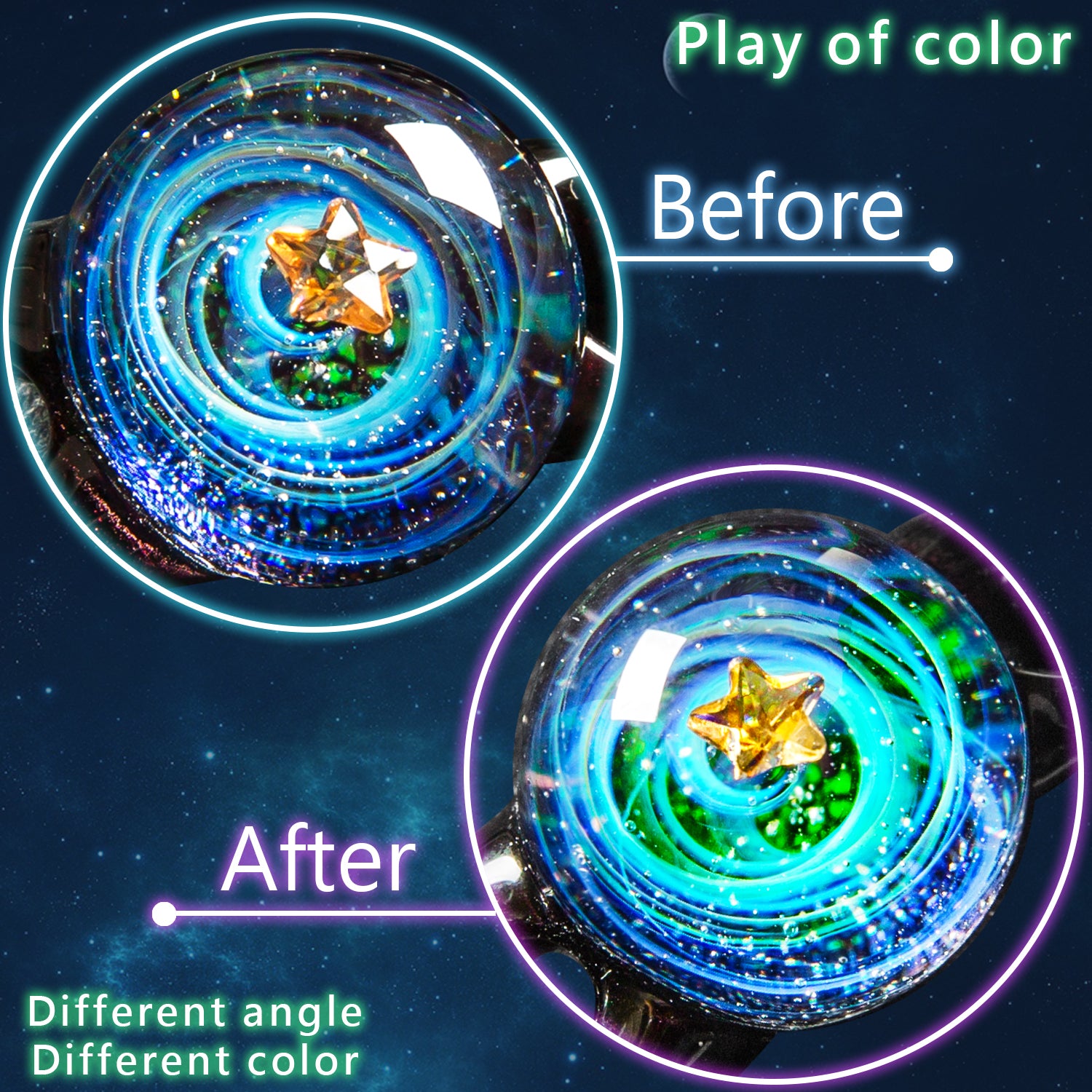 Pavaruni Original Galaxy Glass Japan, Universe Glass Accessories, Space Cosmos Galileo Talos(Bracelet)(Play of Color)