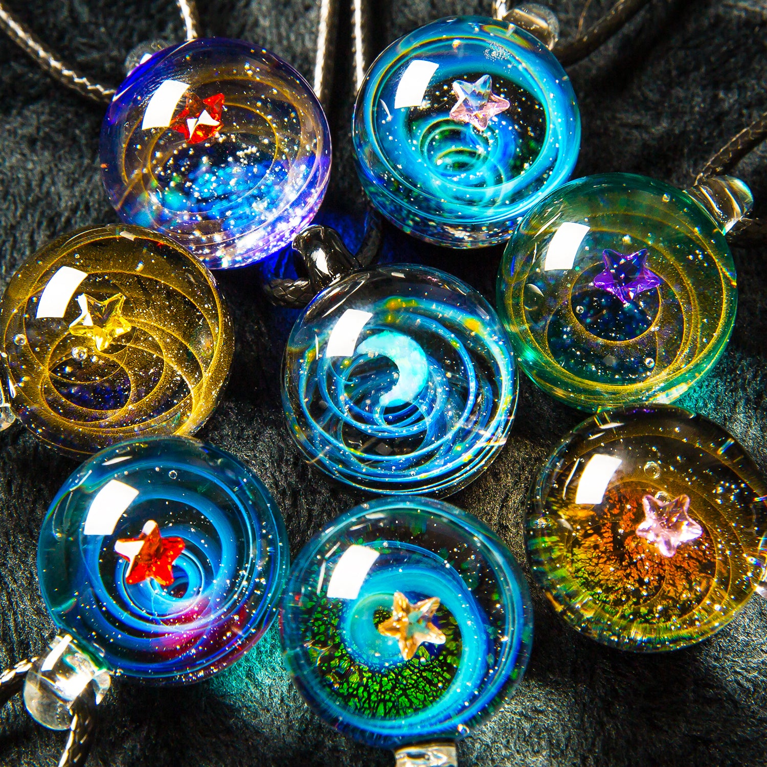 Pavaruni Original Galaxy Glass Pendant Japan Necklace, Universe Glass Accessories, Space Cosmos Galileo Eris(Play of Color)