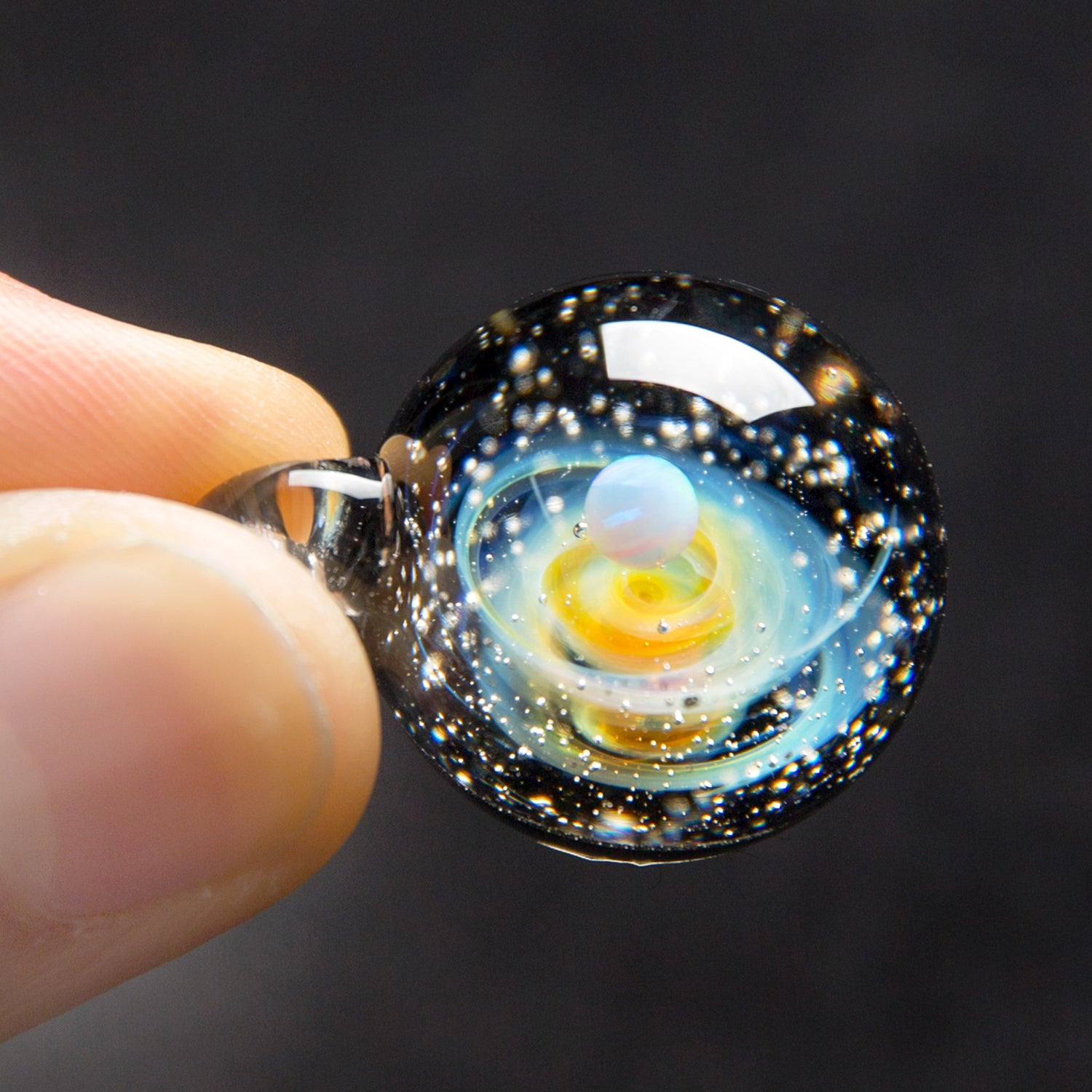 Pavaruni Aurora Moon Original Galaxy Pendant Necklace, Universe Glass, Space Cosmos Design,Japan Handmade  Uranus(Synthetic Opal Gemstone)