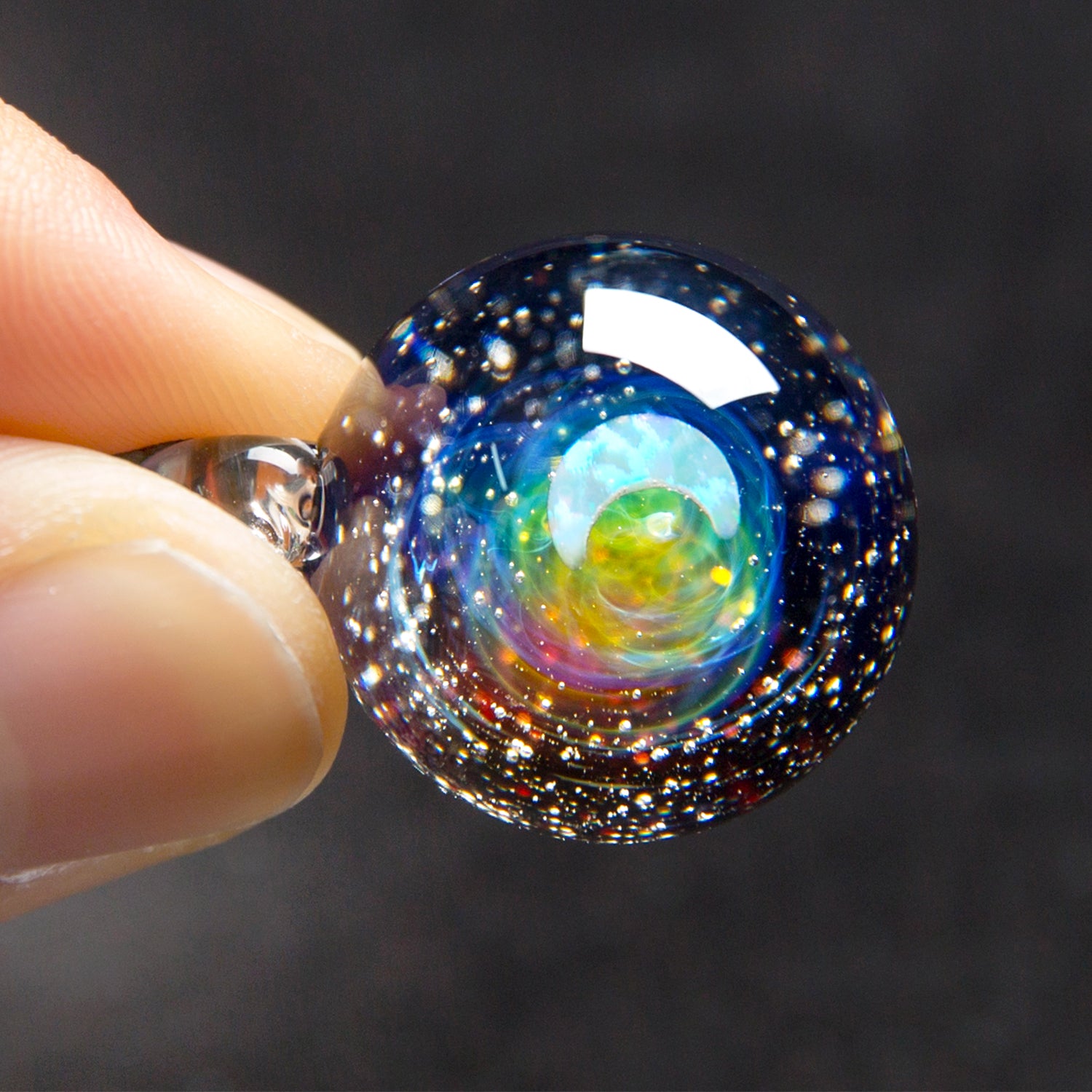Pavaruni Aurora Moon Original Galaxy Pendant Necklace, Universe Glass, Space Cosmos Design,Art Japan Handmade Craftsman Pluto(Synthetic Opal Gemstone)