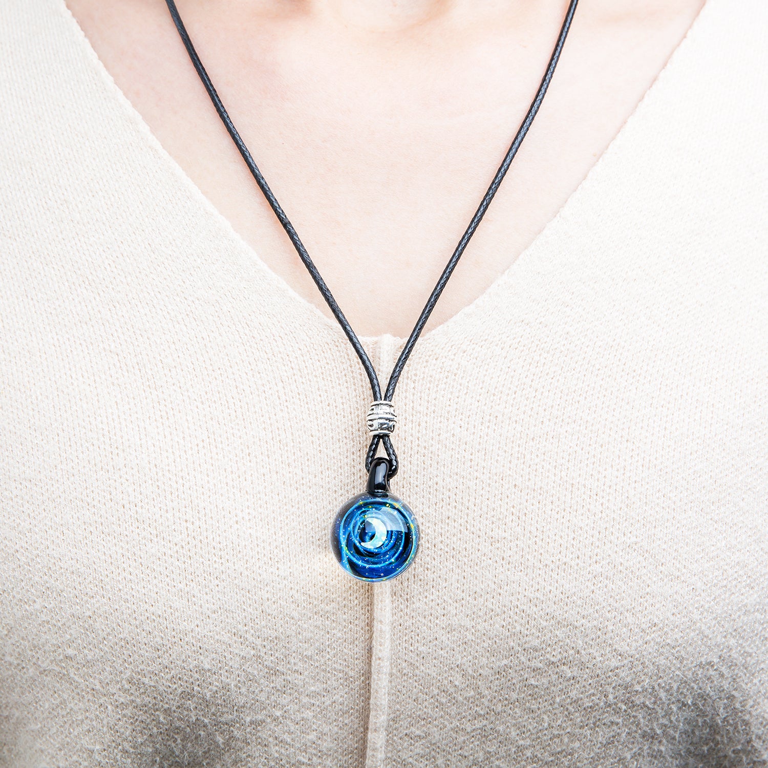 Pavaruni Original Galaxy Glass Pendant Japan Necklace, Universe Glass Accessories, Space Cosmos Galileo Neptune(Synthetic Opal Gemstone)