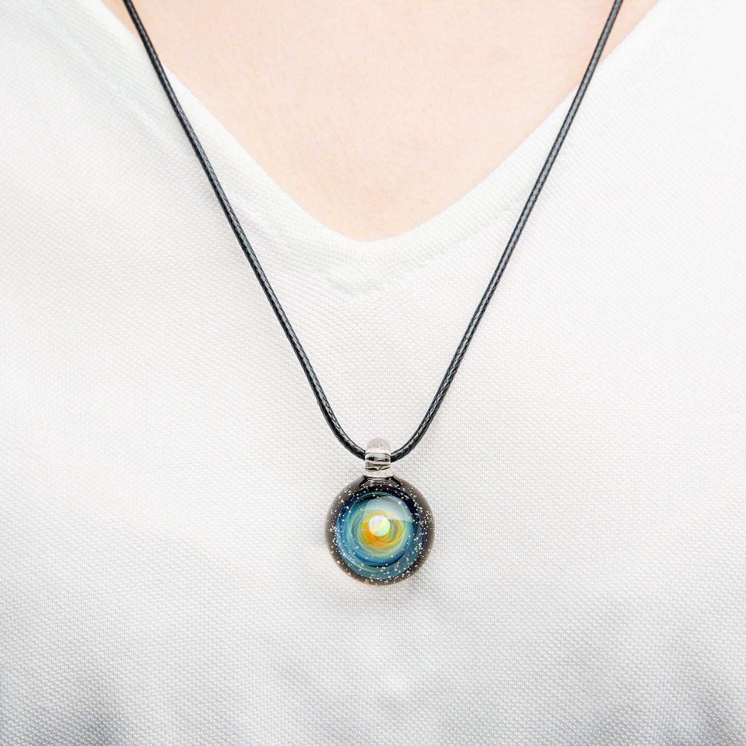 Pavaruni Aurora Moon Original Galaxy Pendant Necklace, Universe Glass, Space Cosmos Design,Japan Handmade  Uranus(Synthetic Opal Gemstone)