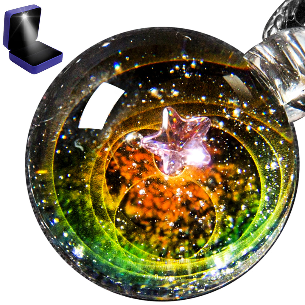Pavaruni Original Galaxy Glass Pendant Japan Necklace, Universe Glass Accessories, Space Cosmos Galileo Metis(Play of Color)