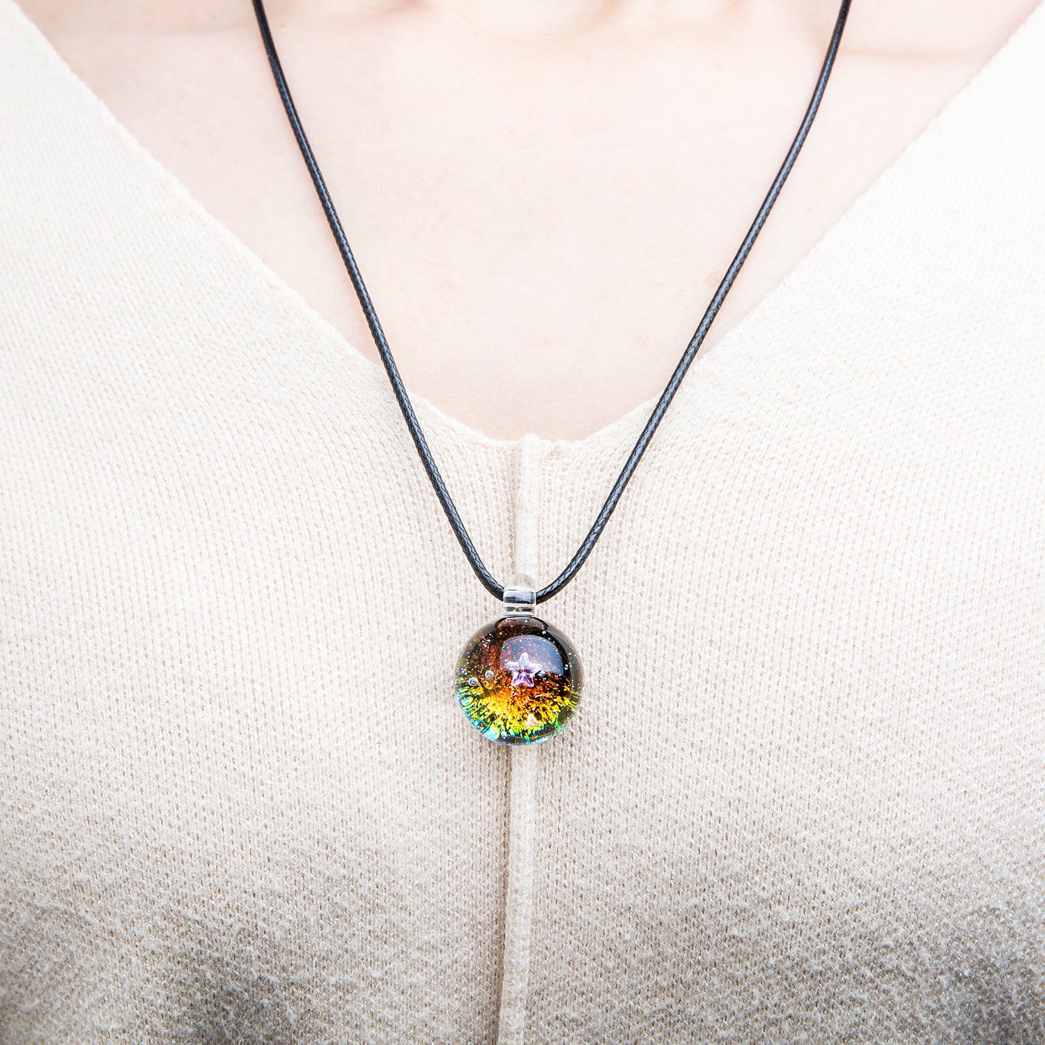 Pavaruni Original Galaxy Glass Pendant Japan Necklace, Universe Glass Accessories, Space Cosmos Galileo Metis(Play of Color)