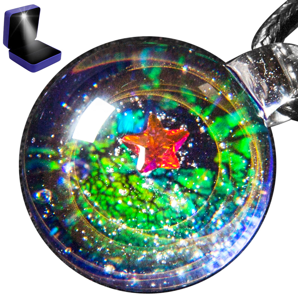 Pavaruni Original Galaxy Glass Pendant Japan Necklace, Universe Glass Accessories, Space Cosmos Galileo Eris(Play of Color)