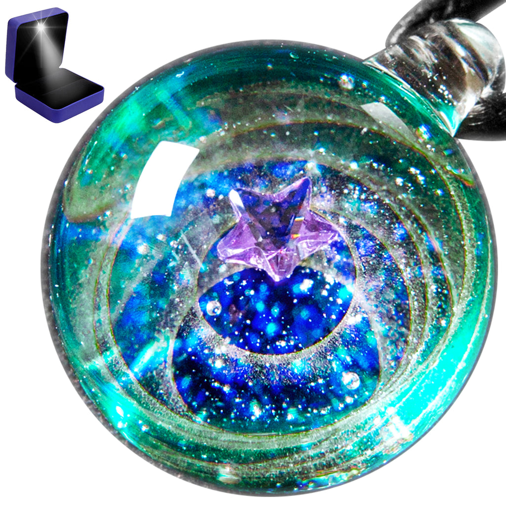 Pavaruni Original Galaxy Glass Pendant Japan Necklace, Universe Glass Accessories, Space Cosmos Galileo Eupheme(Play of Color)