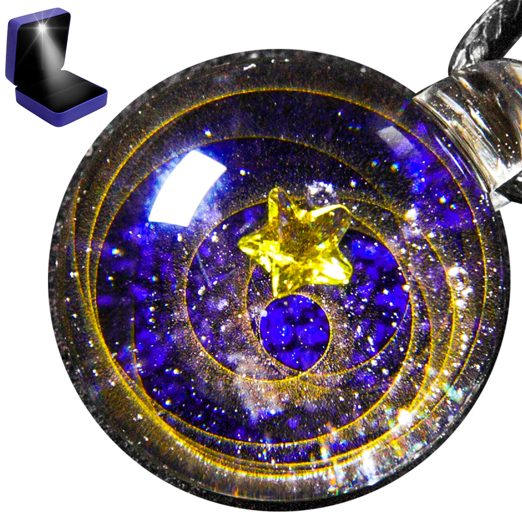 Pavaruni Original Galaxy Glass Pendant Japan Necklace, Universe Glass Accessories, Space Cosmos Galileo Pallas(Play of Color)