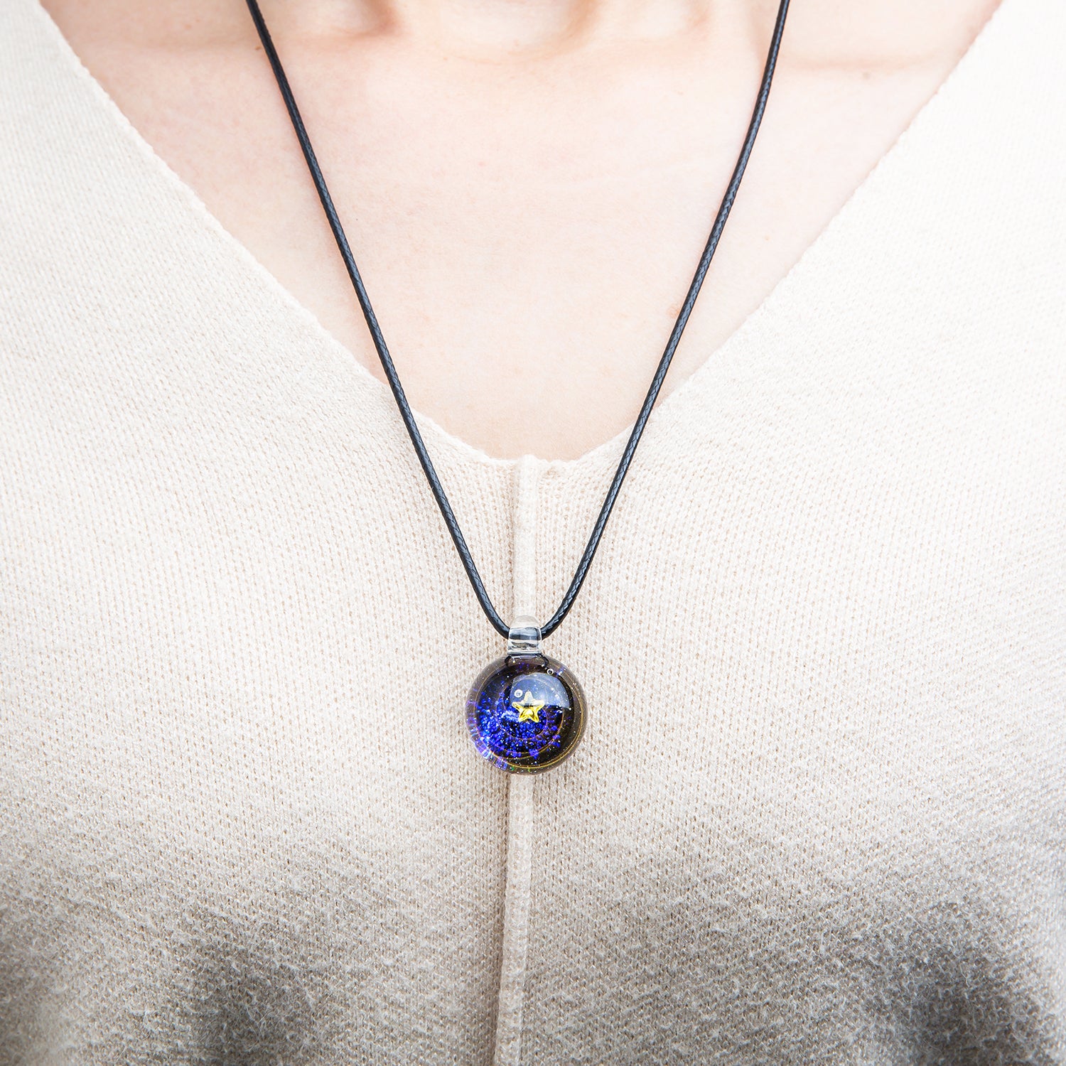 Pavaruni Original Galaxy Glass Pendant Japan Necklace, Universe Glass Accessories, Space Cosmos Galileo Pallas(Play of Color)