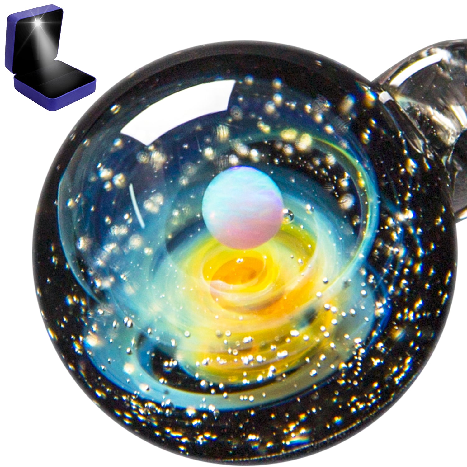 Pavaruni Aurora Moon Original Galaxy Pendant Necklace, Universe Glass, Space Cosmos Design,Japan Handmade  Uranus(Synthetic Opal Gemstone)