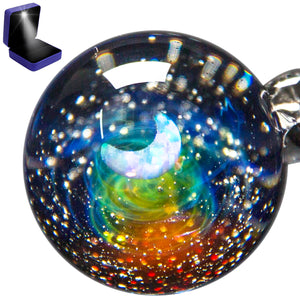 Pavaruni Aurora Moon Original Galaxy Pendant Necklace, Universe Glass, Space Cosmos Design,Art Japan Handmade Craftsman Pluto(Synthetic Opal Gemstone)