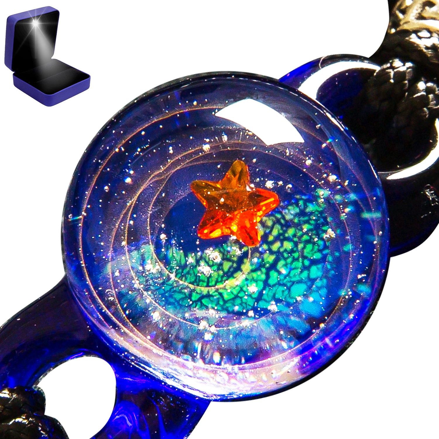 Pavaruni Original Galaxy Glass Japan, Universe Glass Accessories, Space Cosmos Galileo Eris(Bracelet)(Play of Color)